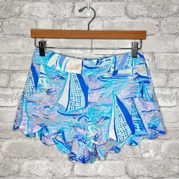 Lilly Pulitzer Scalloped Dahlia Shorts SZ Small Light Lilac Verbena Aboat Time - Picture 3 of 13